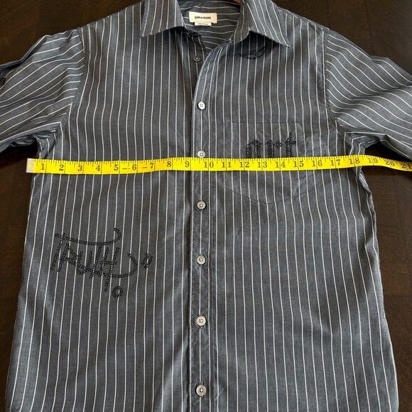 Zadig and Voltaire Taskiz Manifesto Striped Embellished Cotton Button Shirt Sz S - Picture 11 of 12